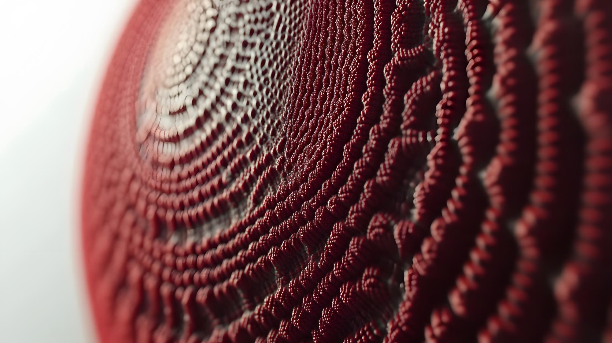 Close-up of modern embroidery on fabric with geometric lines