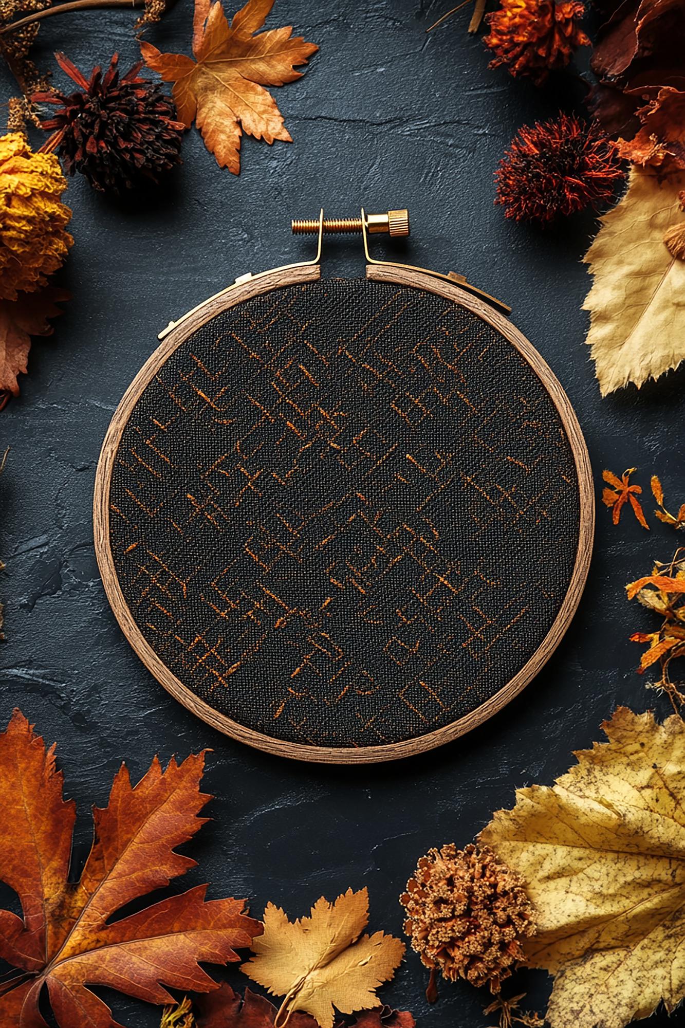 Stylized embroidery sample framed with thin lines